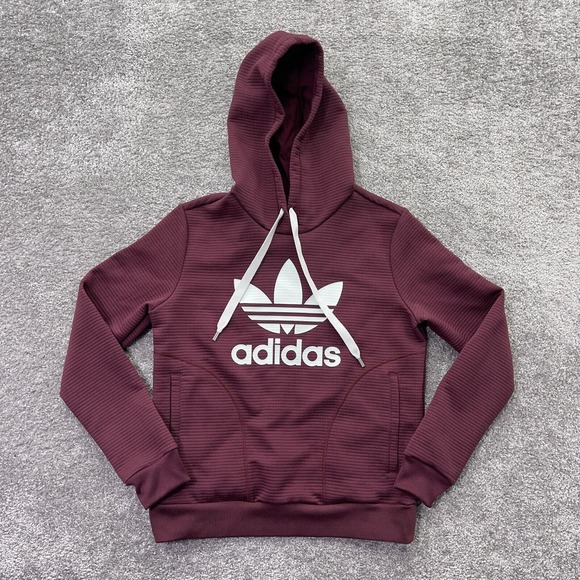 Adidas Hoodie Womens Medium Originals Slim Trefoil Maroon Red Pullover AY8937 - Picture 1 of 13